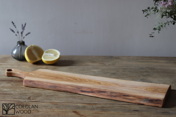 Large elm live edge chopping board with handle